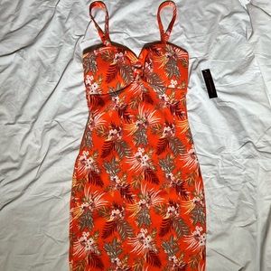 Orange tropical midi dress